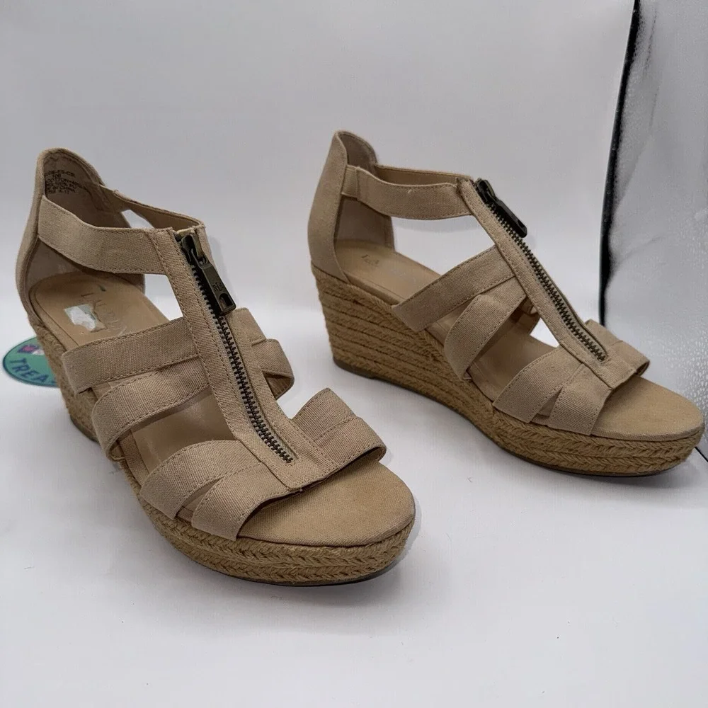 Lauren Ralph Lauren Womens Sz 10 Kelcie Espadrille Wedge Heel Sandals‎ Beige